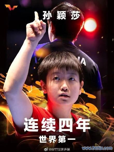 孙颖莎连续四年稳居女单世界第一