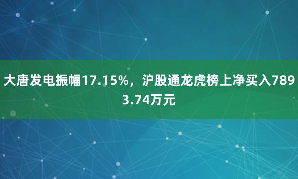 大唐发电振幅17.15%，沪股通龙虎榜上净买入7893.74万元