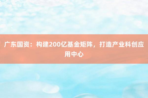 广东国资：构建200亿基金矩阵，打造产业科创应用中心