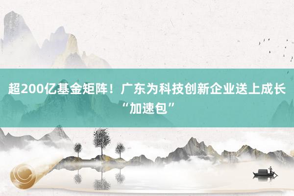 超200亿基金矩阵！广东为科技创新企业送上成长“加速包”