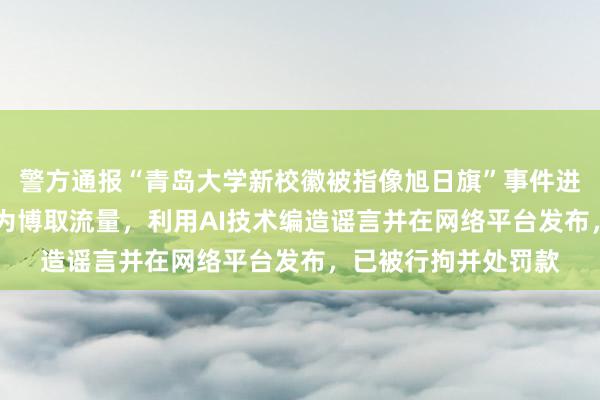 警方通报“青岛大学新校徽被指像旭日旗”事件进展：35岁男子龙某为博取流量，利用AI技术编造谣言并在网络平台发布，已被行拘并处罚款
