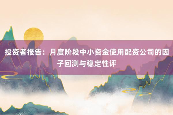 投资者报告：月度阶段中小资金使用配资公司的因子回测与稳定性评