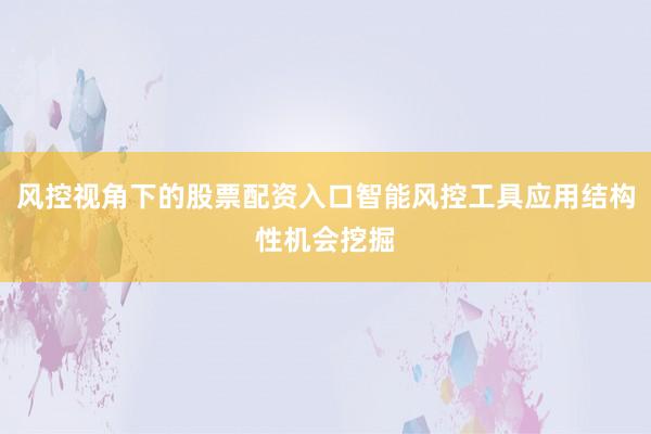 风控视角下的股票配资入口智能风控工具应用结构性机会挖掘