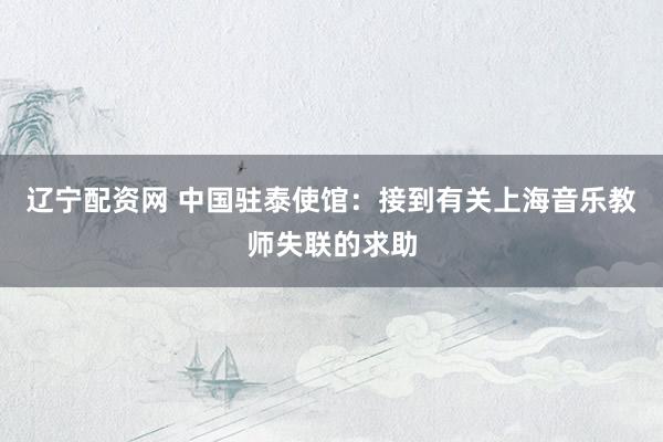 辽宁配资网 中国驻泰使馆：接到有关上海音乐教师失联的求助